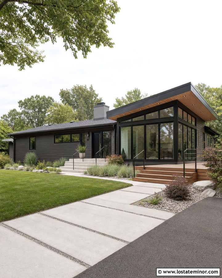 Charcoal Grey House With Shed Roof Sunroom - 30 Charcoal Grey House Design With Sunroom Ideas