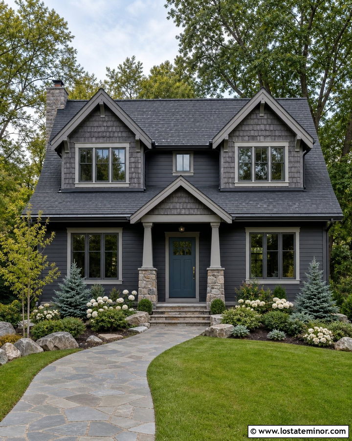 Charcoal Grey House With Shingle Dormers - 30 Charcoal Grey House Design With Dormers Ideas