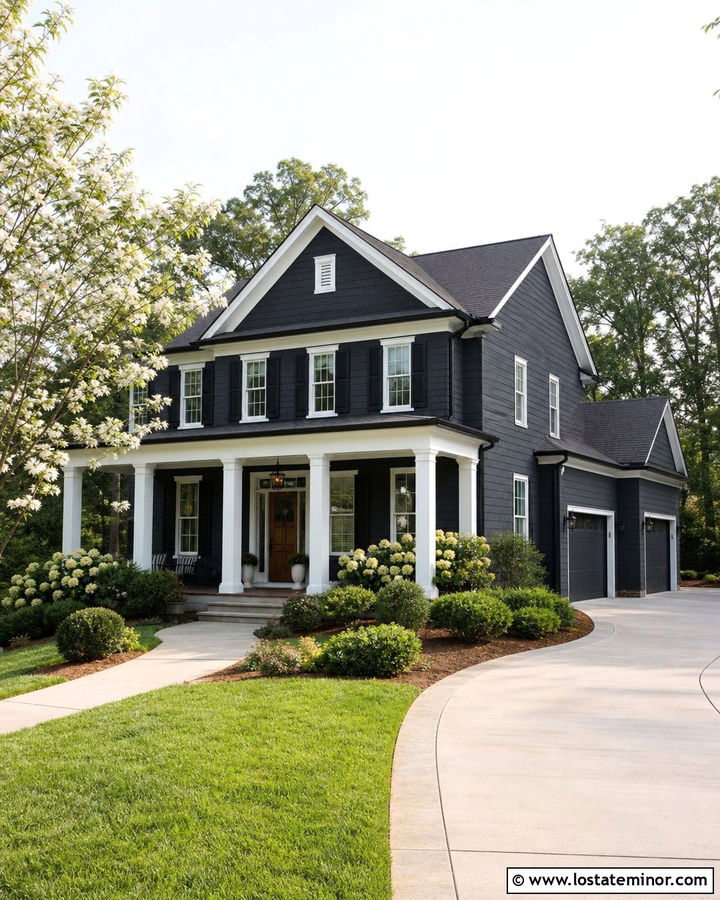 Charcoal Grey House With Side Entry Garage - 30 Charcoal Grey House Design With Garage Door Ideas