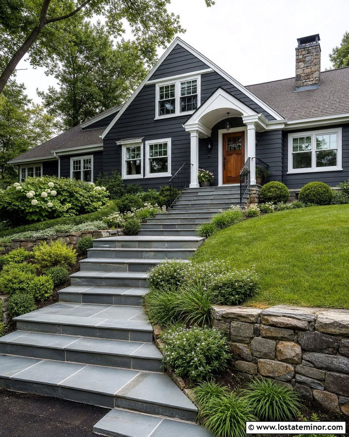 Charcoal Grey House With Slate Step Walkway - 30 Charcoal Grey House Design With Walkway Ideas