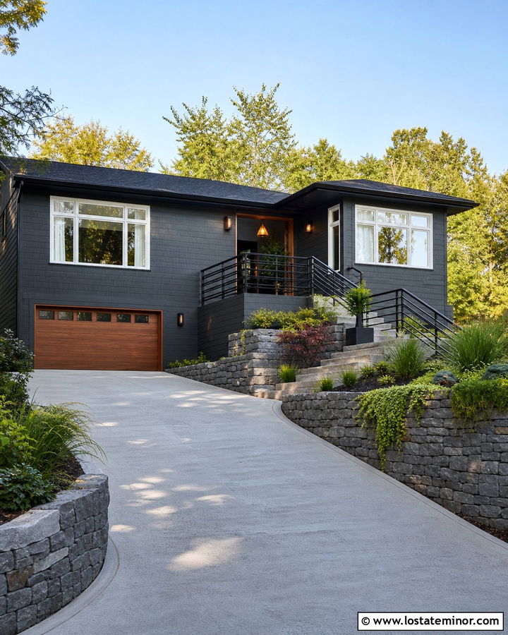 Charcoal Grey House With Sloped Driveway - 30 Charcoal Grey House Design With Driveway Ideas