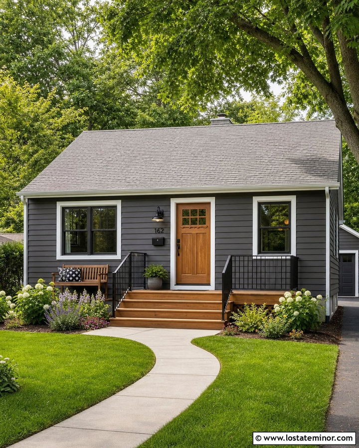 Charcoal Grey House With Small Front Deck - 30 Charcoal Grey House Design With Deck Ideas
