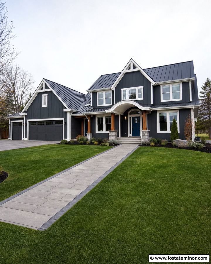 Charcoal Grey House With Snow Friendly Walkway - 30 Charcoal Grey House Design With Walkway Ideas