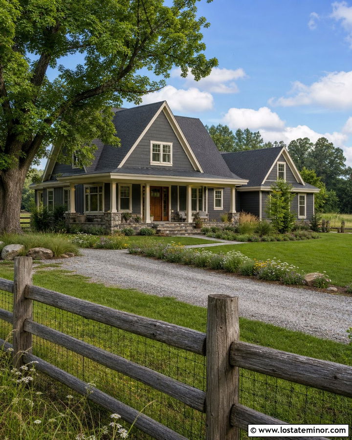 Charcoal Grey House With Split Rail Fence - 30 Charcoal Grey House Design With Fence Ideas