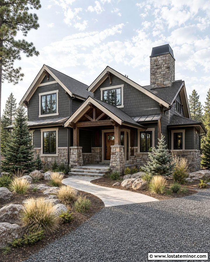 Charcoal Grey House With Stone Accents - 30 Charcoal Grey House Design With Accents Ideas