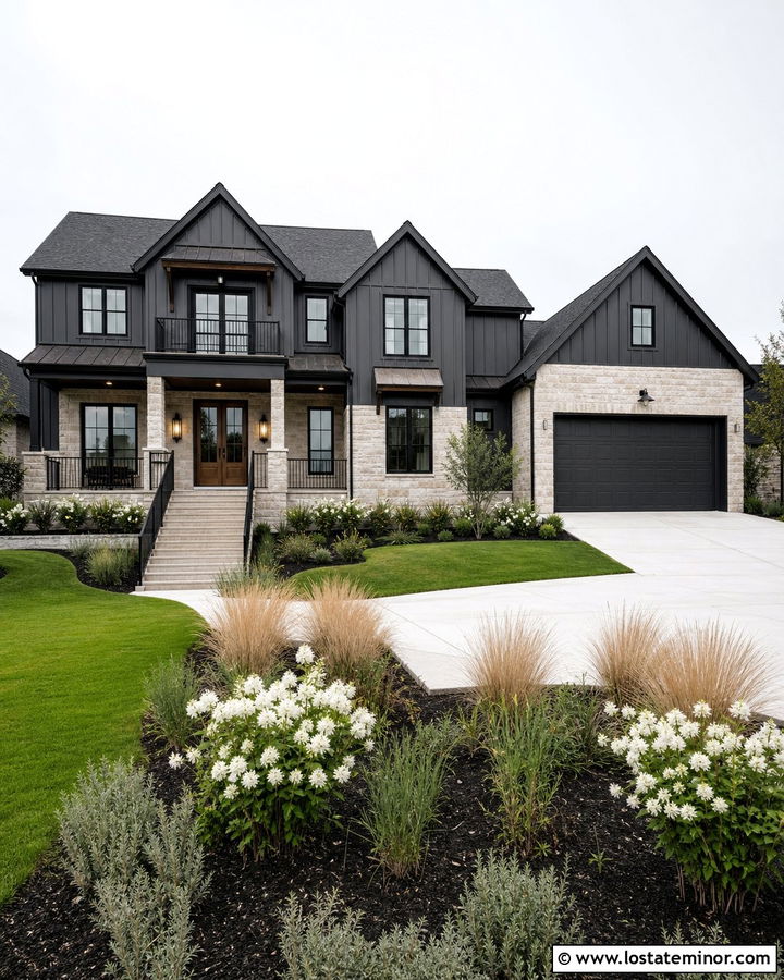 Charcoal Grey House With Stone And Black Trim - 30 Charcoal Grey House Design With Stone Accents Ideas