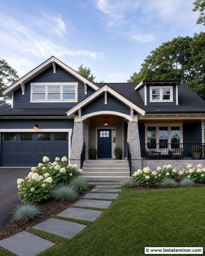 Charcoal Grey House With Stone And Blue Door - 30 Charcoal Grey House Design With Stone Accents Ideas