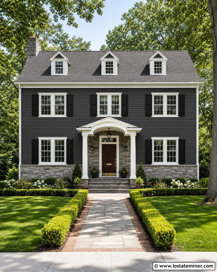 Charcoal Grey House With Stone And White Trim - 30 Charcoal Grey House Design With Stone Accents Ideas