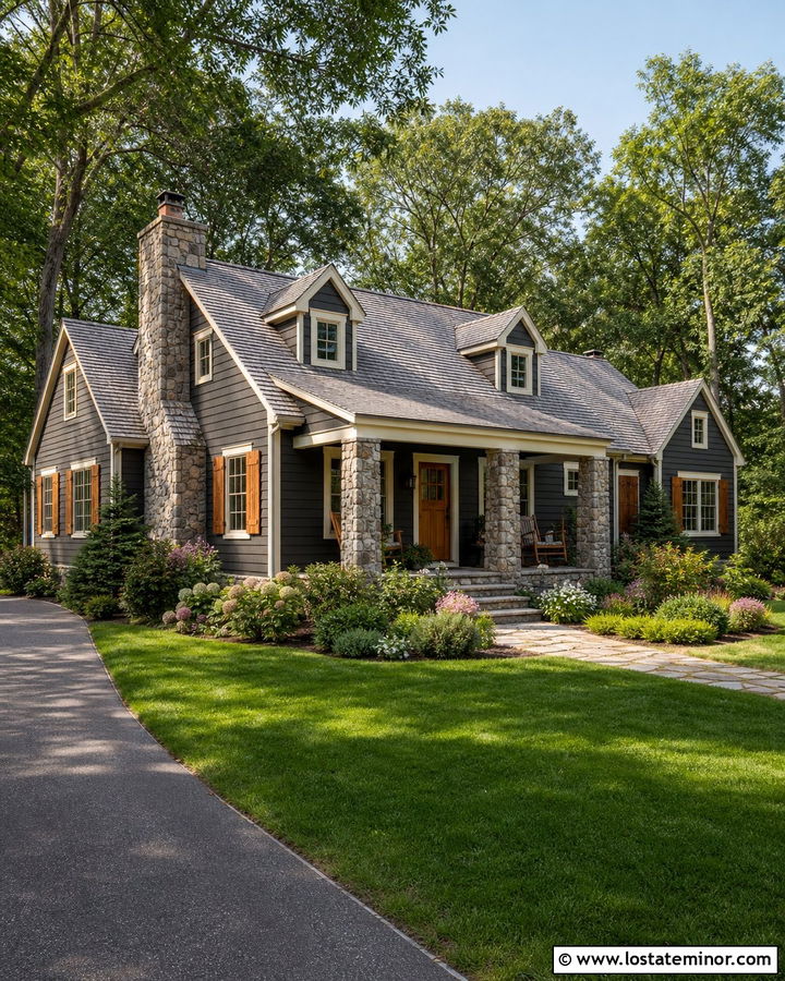 Charcoal Grey House With Stone And Wood Shutters - 30 Charcoal Grey House Design With Stone Accents Ideas