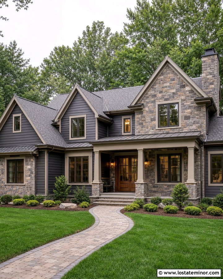Charcoal Grey House With Stone Dormers - 30 Charcoal Grey House Design With Dormers Ideas