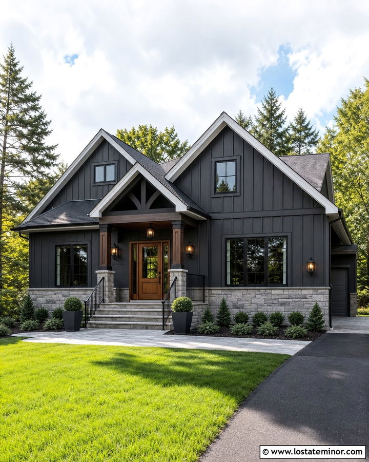 Charcoal Grey House With Stone Entry Wainscoting - 30 Charcoal Grey House Design With Wainscoting Ideas