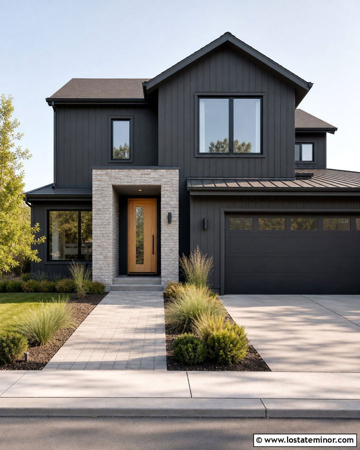 Charcoal Grey House With Stone Entry - 30 Charcoal Grey House Design With Stone Accents Ideas