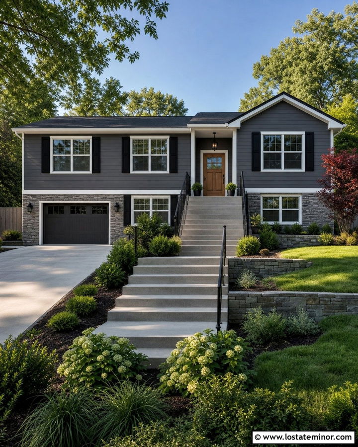 Charcoal Grey House With Stone Wainscoting - 30 Charcoal Grey House Design With Stone Accents Ideas