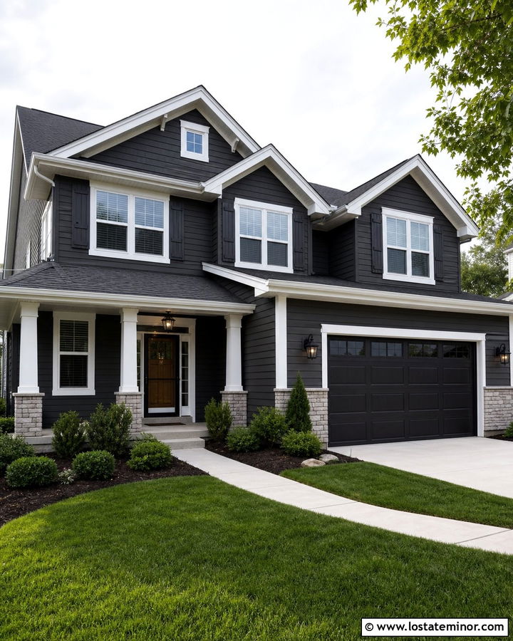 Charcoal Grey House With Storm Door And Matching Garage - 30 Charcoal Grey House Design With Storm Door Ideas