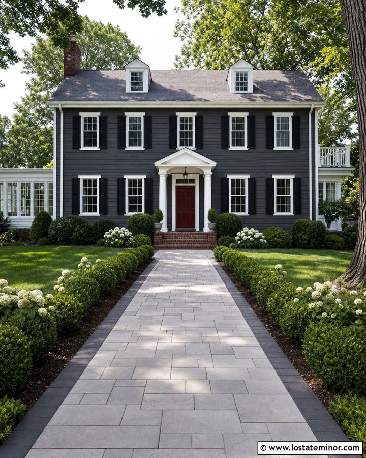 Charcoal Grey House With Straight Front Walkway - 30 Charcoal Grey House Design With Walkway Ideas