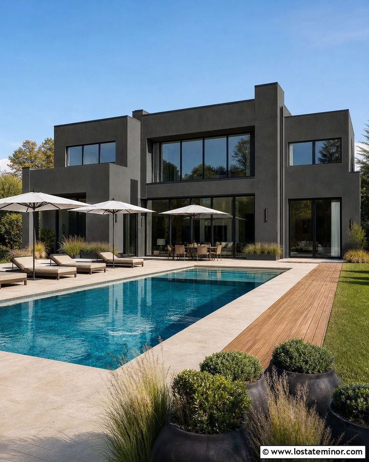 Charcoal Grey House With Swimming Pool - 30 Charcoal Grey House Design With Backyard Ideas