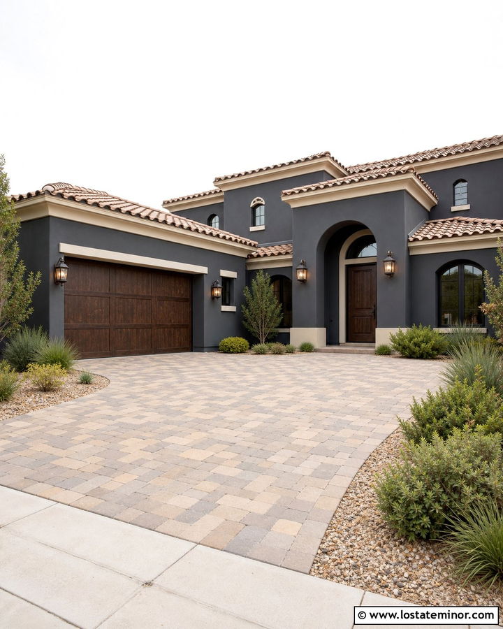 Charcoal Grey House With Tan Paver Driveway - 30 Charcoal Grey House Design With Driveway Ideas