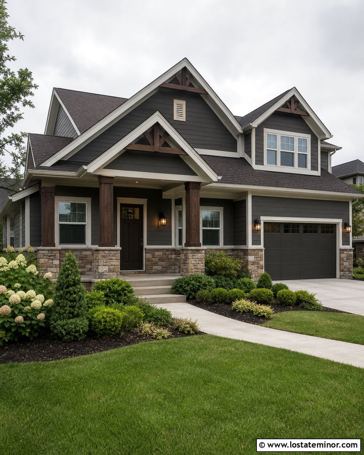 Charcoal Grey House With Tan Stone Wainscoting - 30 Charcoal Grey House Design With Wainscoting Ideas