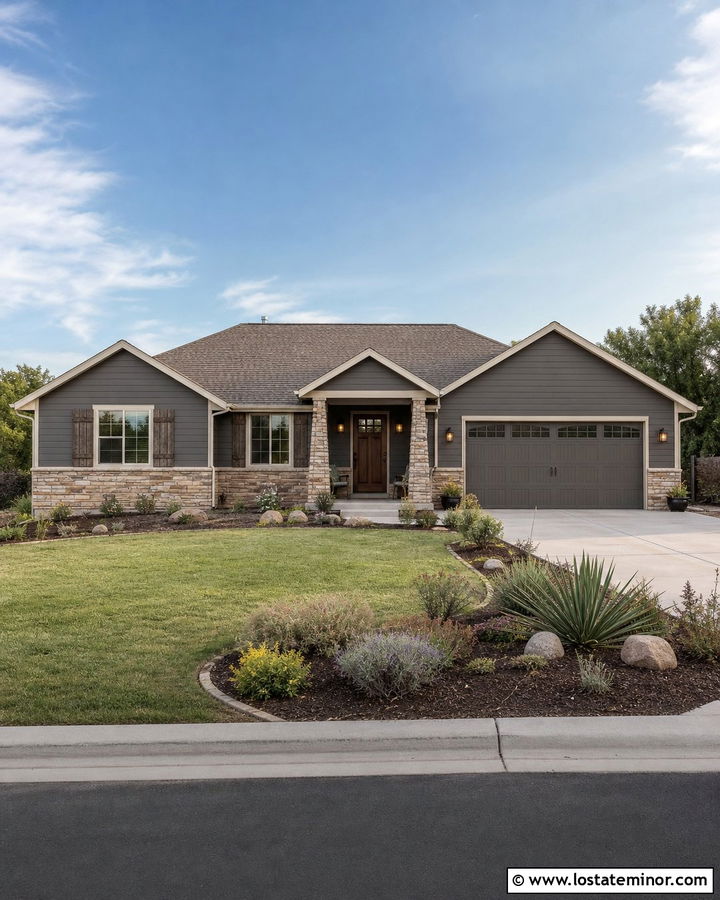 Charcoal Grey House With Tan Stone - 30 Charcoal Grey House Design With Stone Accents Ideas