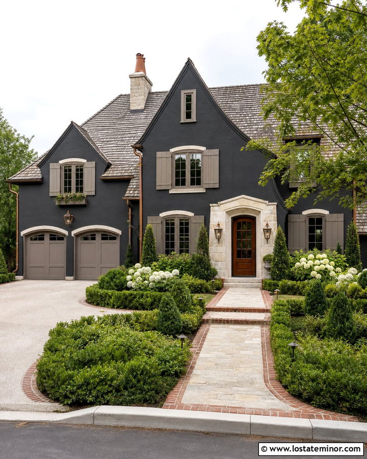 Charcoal Grey House With Taupe Trim And Copper Accents - 30 Charcoal Grey House Design With Trim Ideas