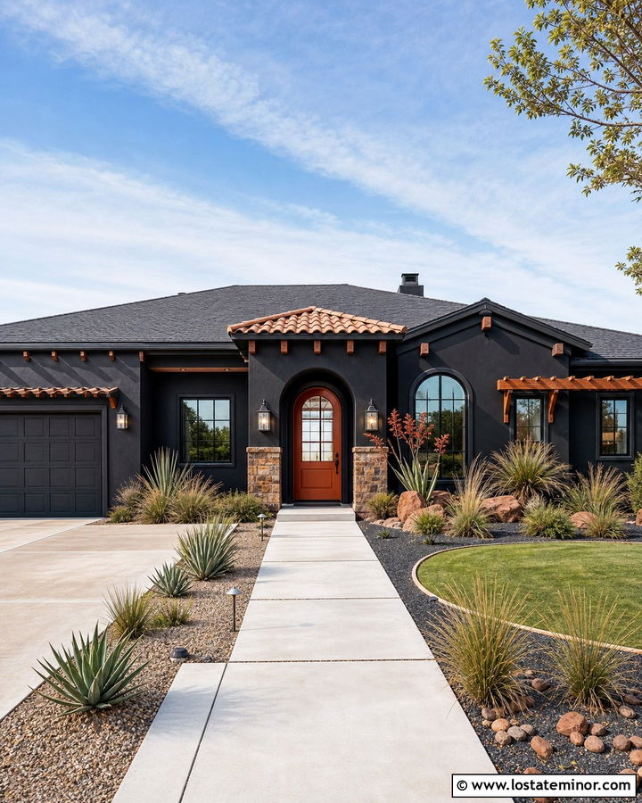 Charcoal Grey House With Terracotta Entry Door - 30 Charcoal Grey House Design With Entry Door Ideas