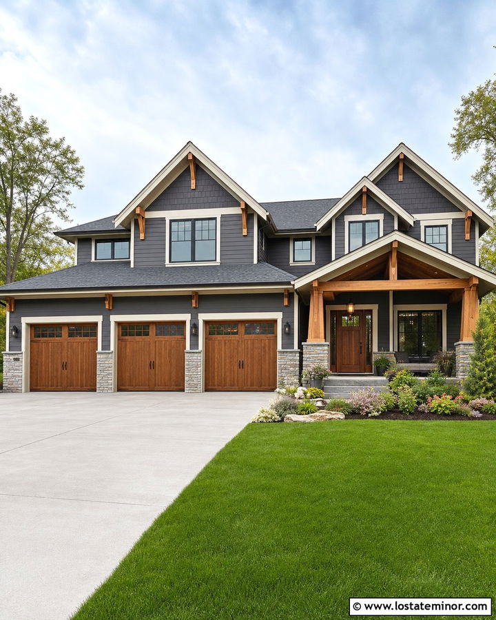 Charcoal Grey House With Three Car Garage - 30 Charcoal Grey House Design With Garage Door Ideas