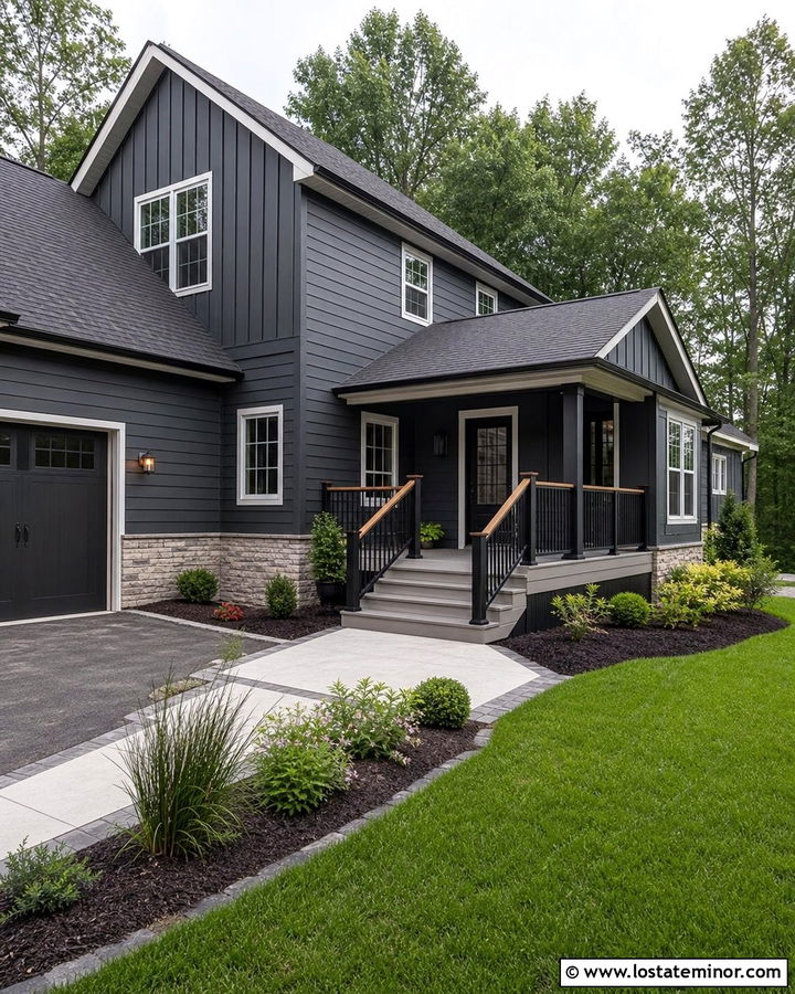 Charcoal Grey House With Two Tone Deck - 30 Charcoal Grey House Design With Deck Ideas