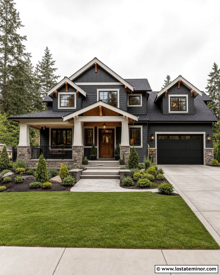 Charcoal Grey House With Two Tone Trim And Mixed Siding - 30 Charcoal Grey House Design With Trim Ideas