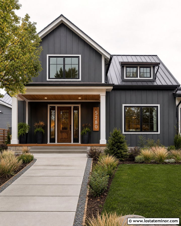 Charcoal Grey House With Vertical House Numbers - 30 Charcoal Grey House Design With House Numbers Ideas