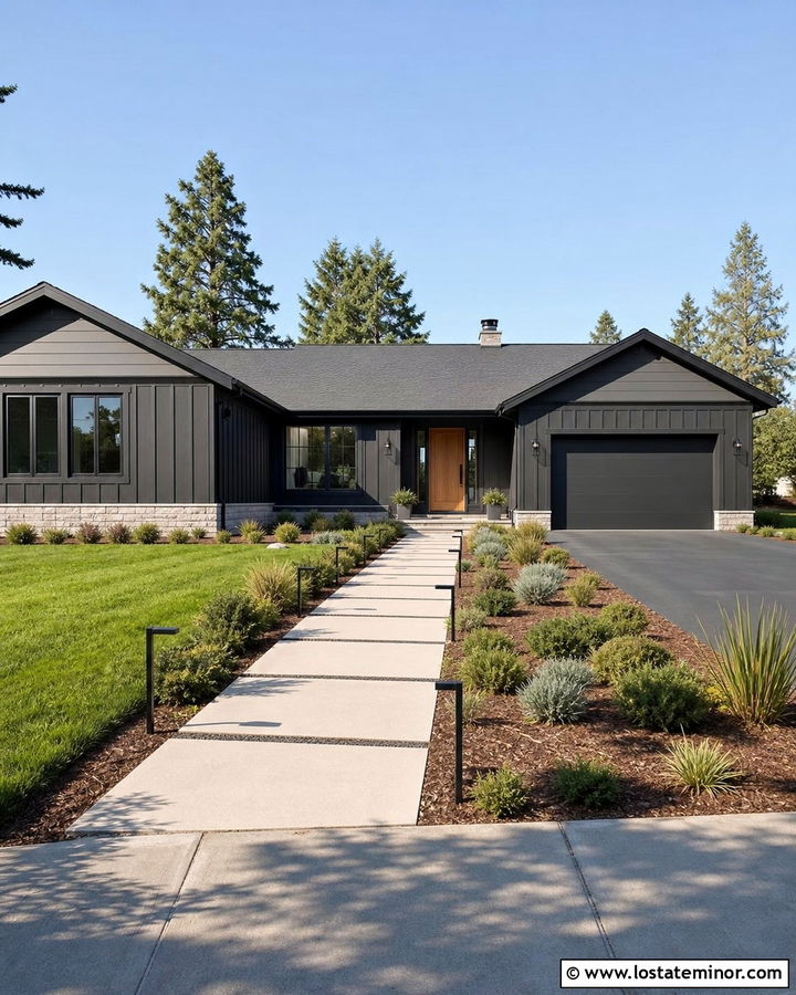 Charcoal Grey House With Walkway Lighting - 30 Charcoal Grey House Design With Walkway Ideas