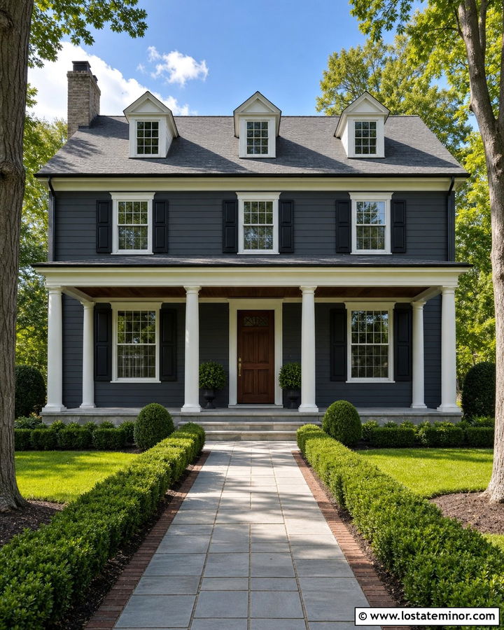 Charcoal Grey House With Walnut Porch Ceiling - 30 Charcoal Grey House Design With Porch Ceiling Ideas