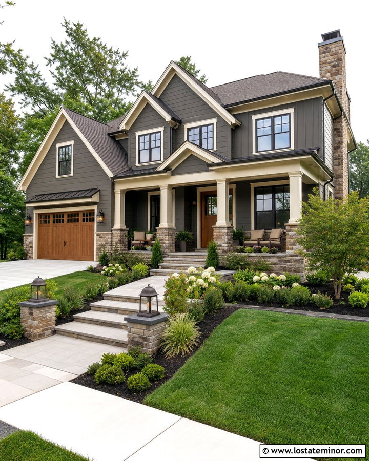 Charcoal Grey House With Warm Stacked Stone - 30 Charcoal Grey House Design With Stone Accents Ideas