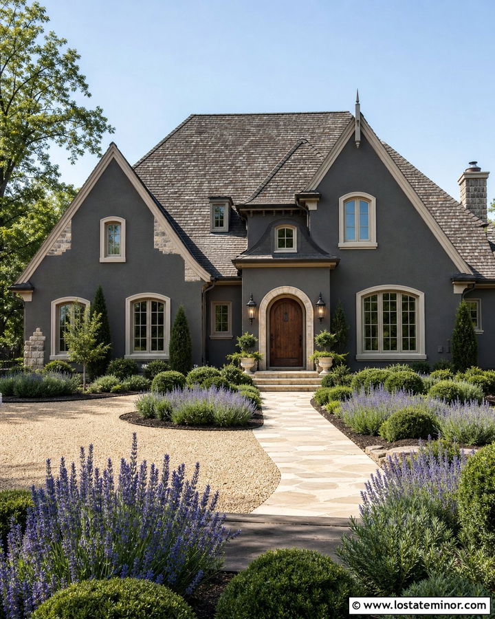Charcoal Grey House With Warm Taupe Porch Ceiling - 30 Charcoal Grey House Design With Porch Ceiling Ideas