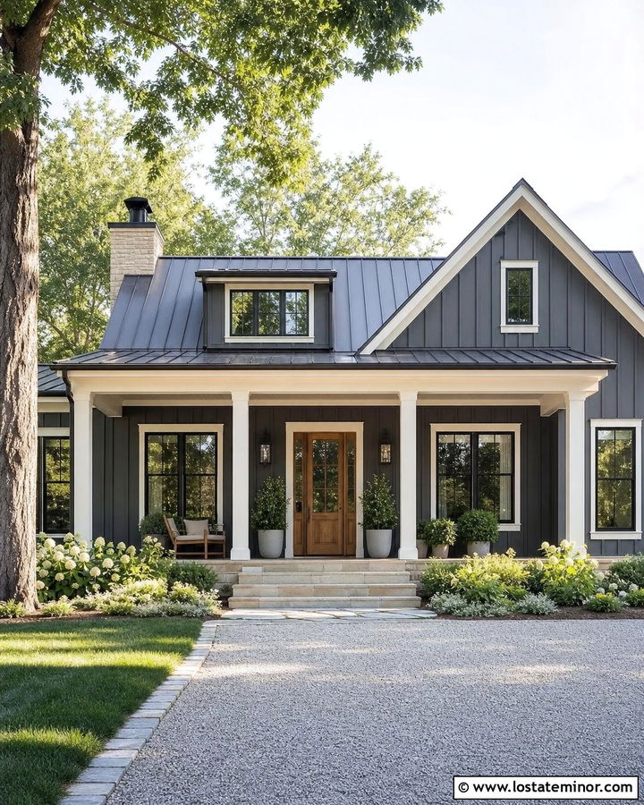 Charcoal Grey House With Warm White Tongue And Groove Ceiling - 30 Charcoal Grey House Design With Porch Ceiling Ideas