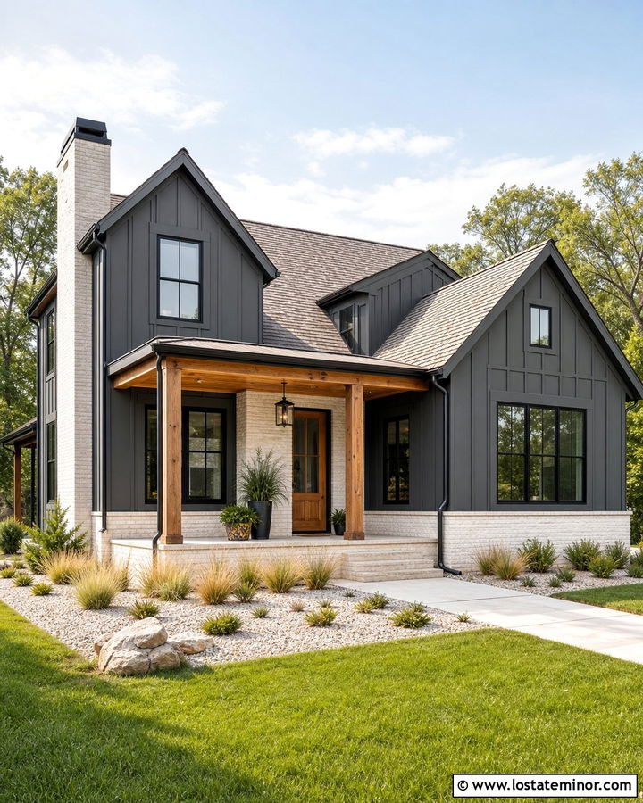 Charcoal Grey House With White Brick Accents - 30 Charcoal Grey House Design With Brick Accents Ideas
