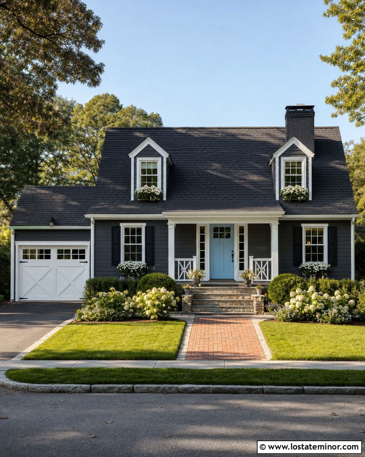 Charcoal Grey House With White Carriage Garage Door - 30 Charcoal Grey House Design With Garage Door Ideas