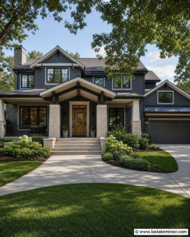 Charcoal Grey House With White Ceiling And Charcoal Beams - 30 Charcoal Grey House Design With Porch Ceiling Ideas