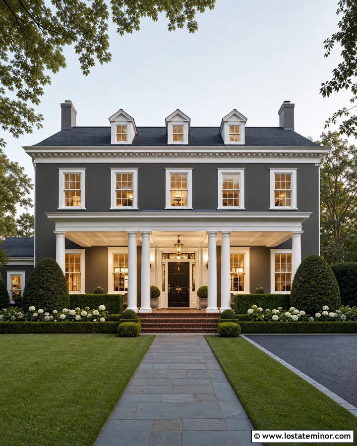 Charcoal Grey House With White Coffered Porch Ceiling - 30 Charcoal Grey House Design With Porch Ceiling Ideas
