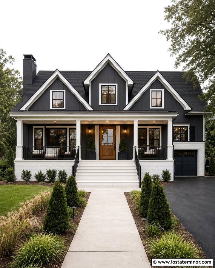 Charcoal Grey House With White Concrete Steps - 30 Charcoal Grey House Design With Steps Ideas