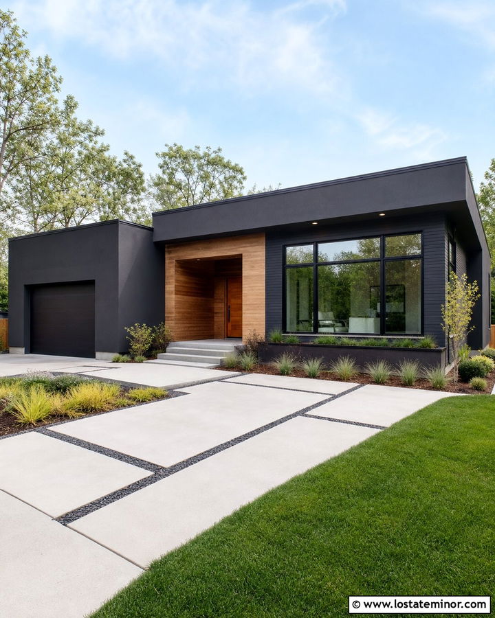 Charcoal Grey House With White Concrete Walkway - 30 Charcoal Grey House Design With Walkway Ideas