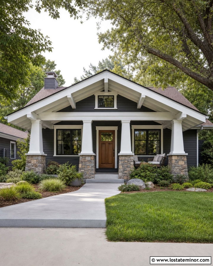 Charcoal Grey House With White Exposed Rafter Ceiling - 30 Charcoal Grey House Design With Porch Ceiling Ideas