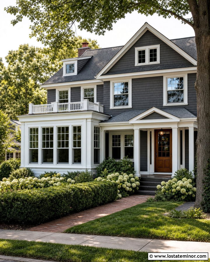 Charcoal Grey House With White Framed Sunroom - 30 Charcoal Grey House Design With Sunroom Ideas