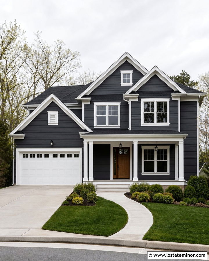 Charcoal Grey House With White Garage Door - 30 Charcoal Grey House Design With Garage Door Ideas