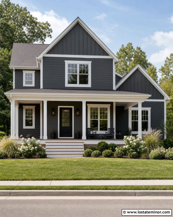 Charcoal Grey House With White Grid Windows - 30 Charcoal Grey House Design With Window Frames Ideas