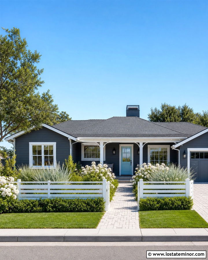Charcoal Grey House With White Horizontal Fence - 30 Charcoal Grey House Design With Fence Ideas