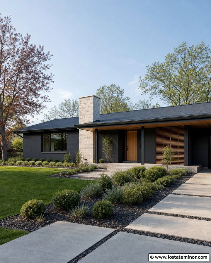 Charcoal Grey House With White Oak Slat Porch Ceiling - 30 Charcoal Grey House Design With Porch Ceiling Ideas