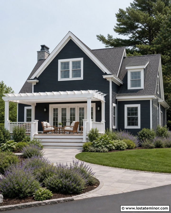 Charcoal Grey House With White Pergola Patio - 30 Charcoal Grey House Design With Pergola Ideas