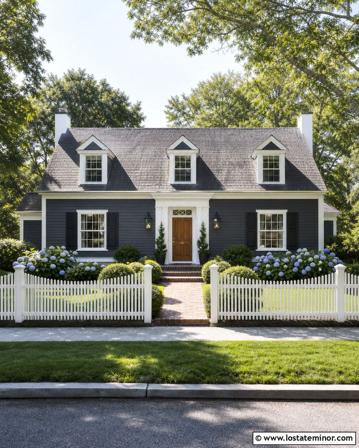 Charcoal Grey House With White Picket Fence - 30 Charcoal Grey House Design With Fence Ideas