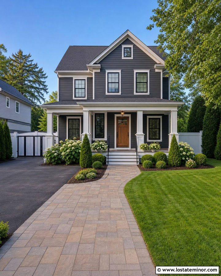 Charcoal Grey House With White Privacy Fence - 30 Charcoal Grey House Design With Fence Ideas