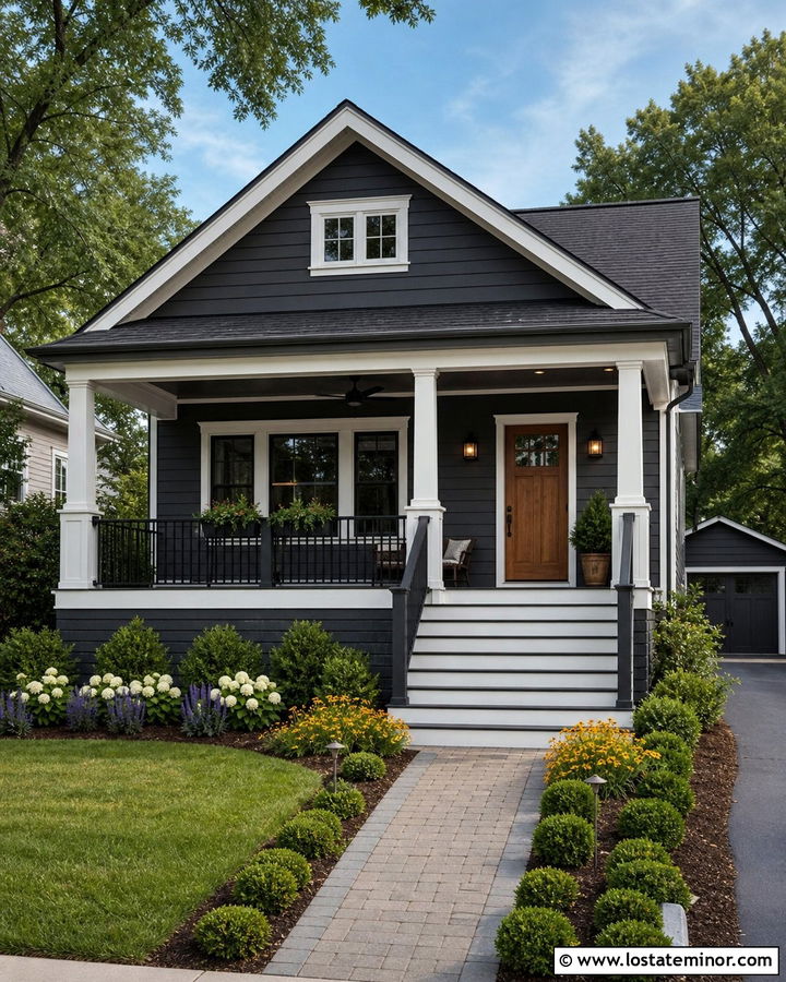 Charcoal Grey House With White Risers - 30 Charcoal Grey House Design With Steps Ideas